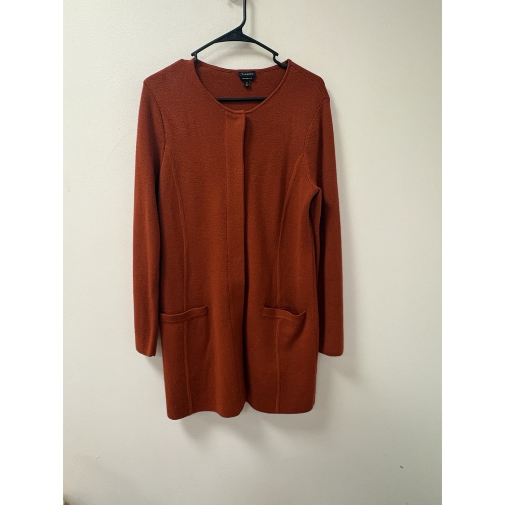 Talbots  Pure Merino Wool Maroon Plum Button Up Cardigan Blazer Sweater Medium